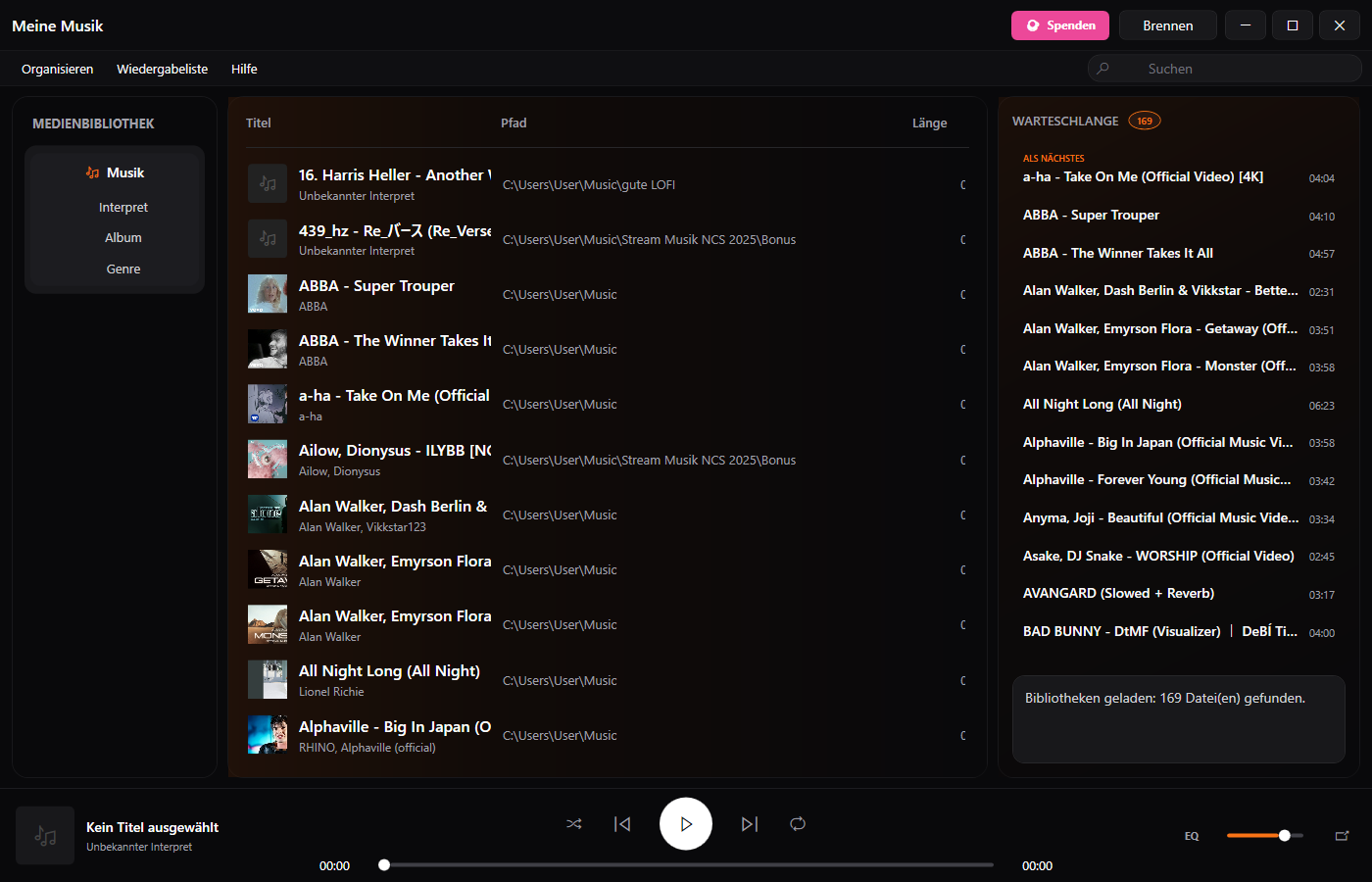 Isu Media Player Musikbibliothek mit Wiedergabeliste